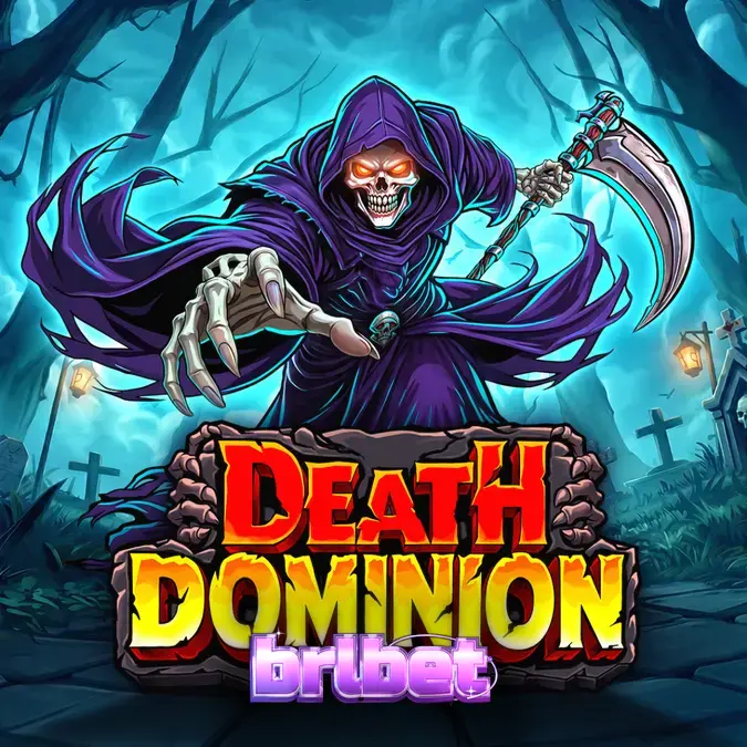Cena gótica do slot Death Dominion com o Grim Reaper ao fundo